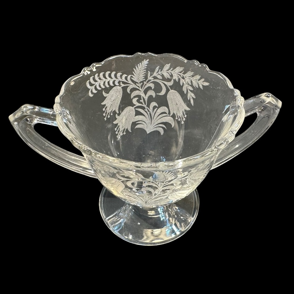 Vintage Tiffin Fuchsia Cream Sugar Etched Crystal Vintage Tea Coffee Serveware - Picture 9 of 11